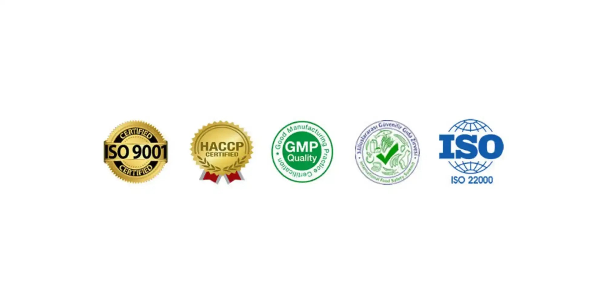 Quality certification badges.